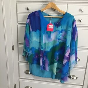Breezy Watercolor Resort Mermaid Kerchief Style Top  size XL